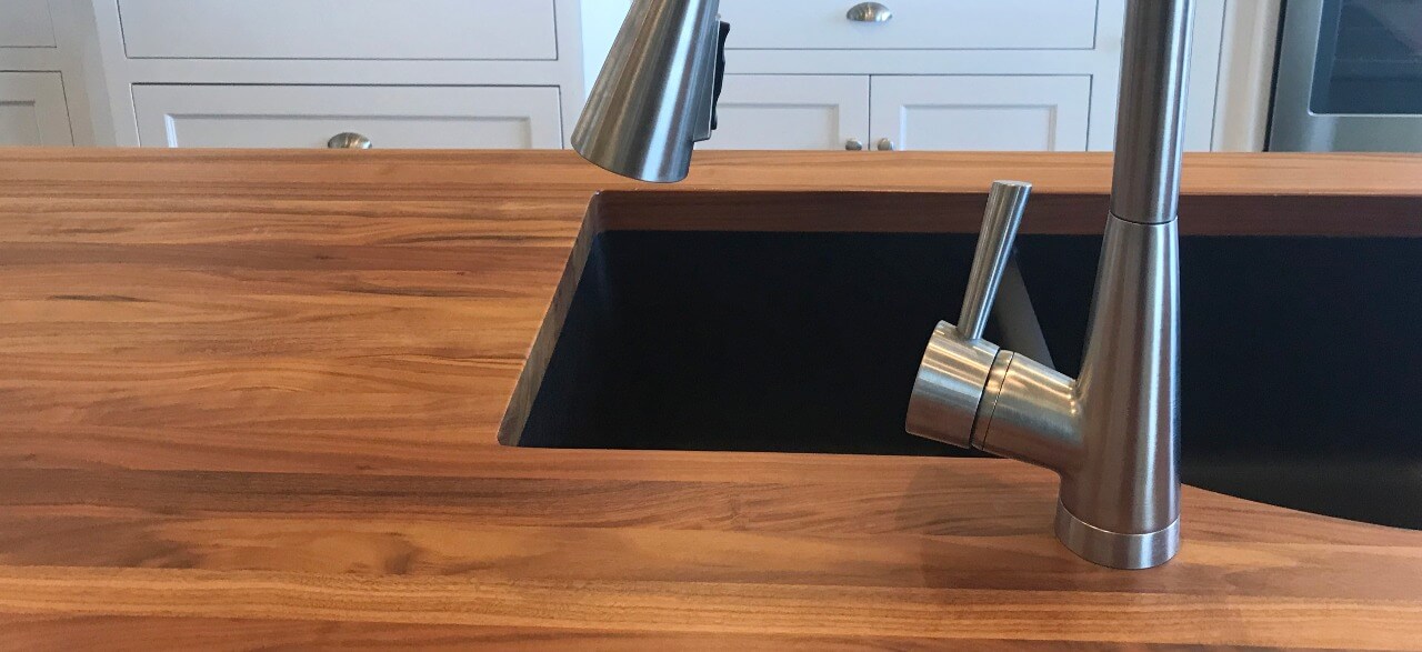 butcher block wood countertop in kitchen