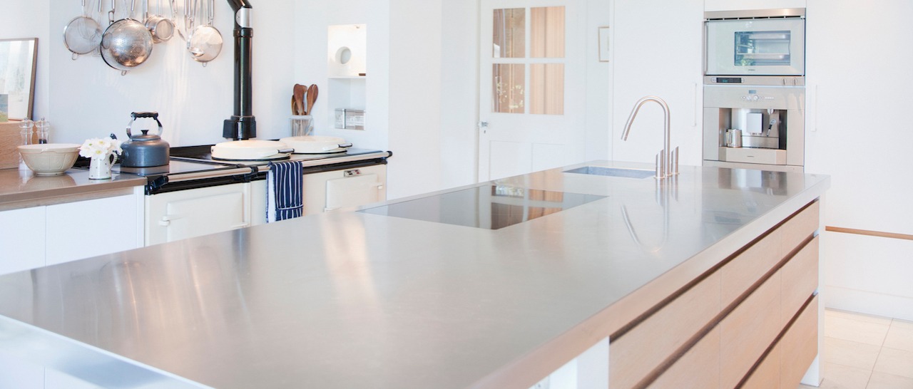stainless steel countertop in home kitchen
