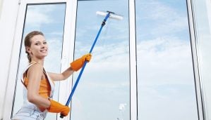 female window washer at work