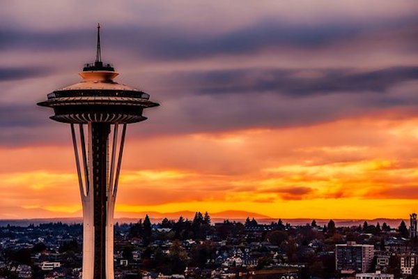 Seattle's space needle at sunset.