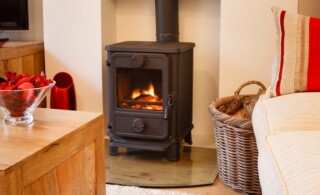 Wood burning stove in a living room