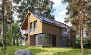 Sustainable architectural design of a cabin in the woods