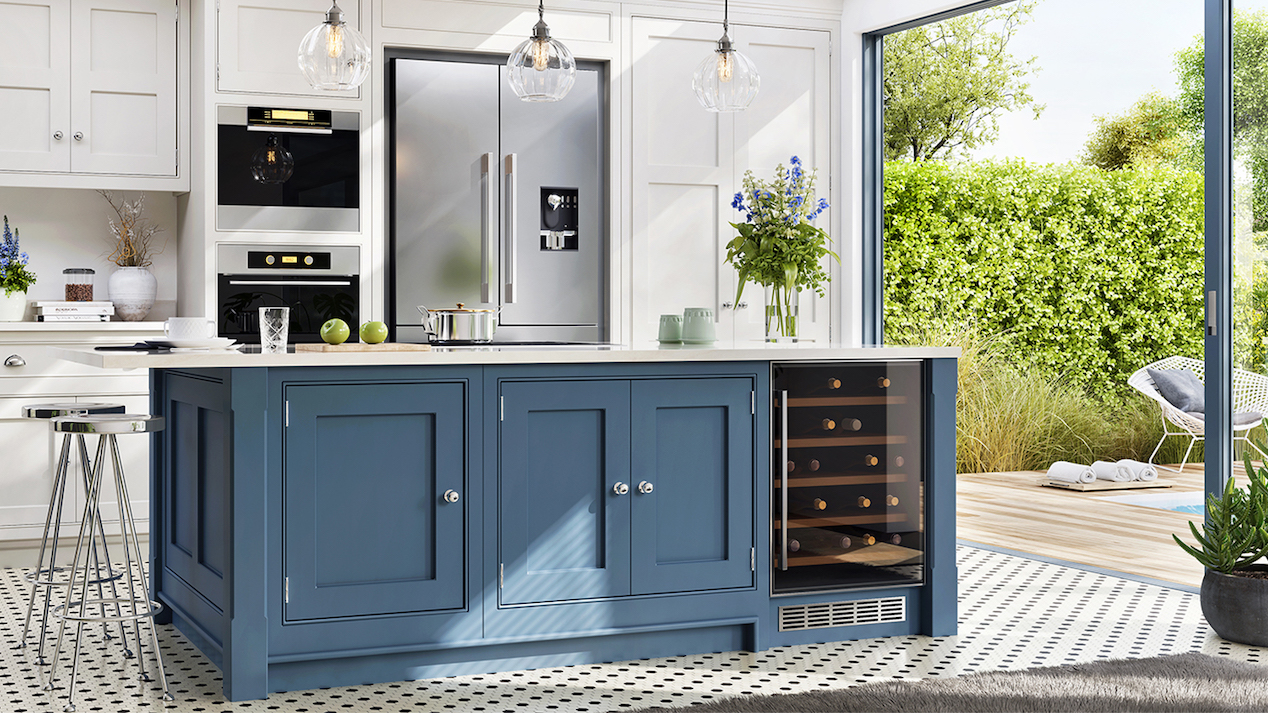 beautiful modern kitchen with blue cabinet