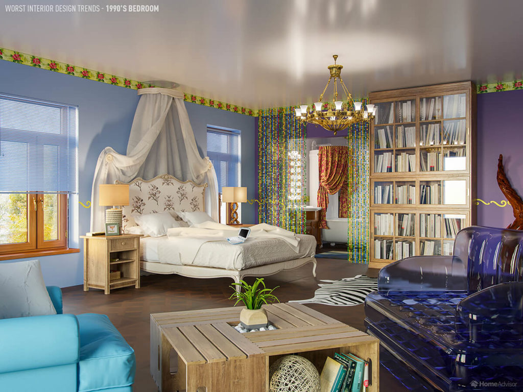 Worst Design Trends: shabby chic 1990's bedroom with en suite