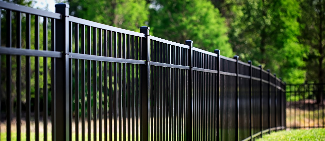 close-up of black aluminum fence