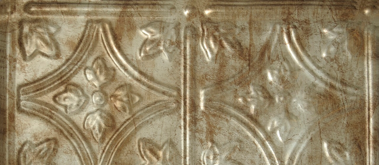 close-up of a tin backsplash