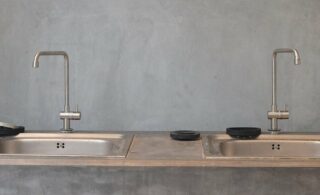 grey and stainless steel utility sink