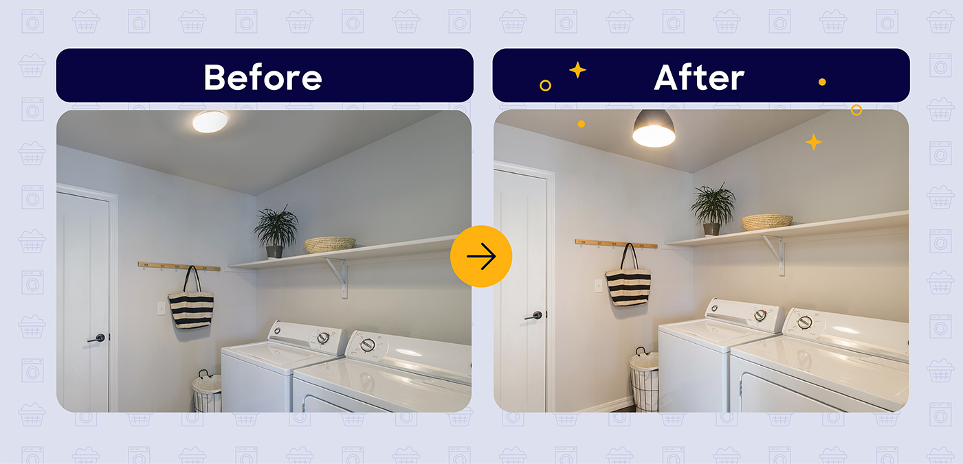 laundry room lighting before and after