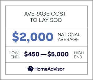 the average cost to lay sod is $2.000 or $450 to $5,000.