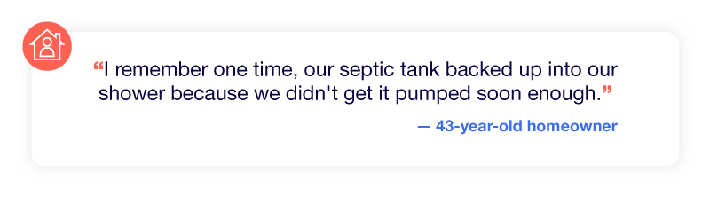 Experience of a backed up septic tank flooding the shower.