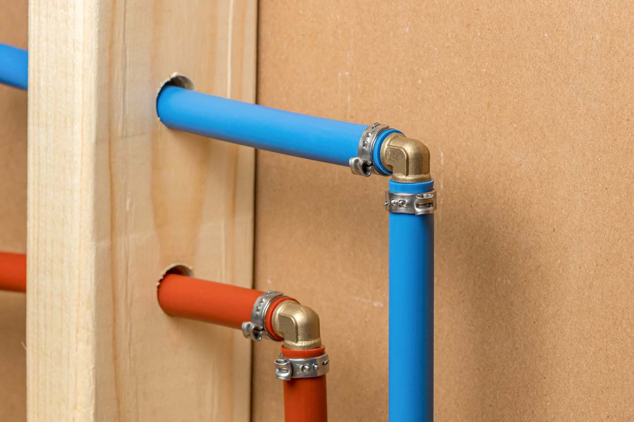 Blue and red PEX water pipes